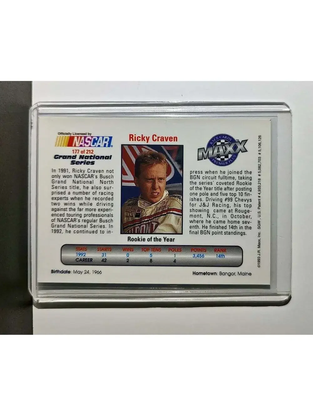 Grand National Rookie ROY 1993 Maxx Premier Plus Racing #177 NASCAR Card